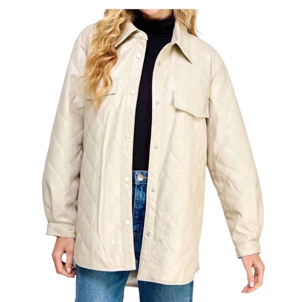 Ellison Quilted Shacket Medium Cream Oversized Shirt Jacket Minimalist